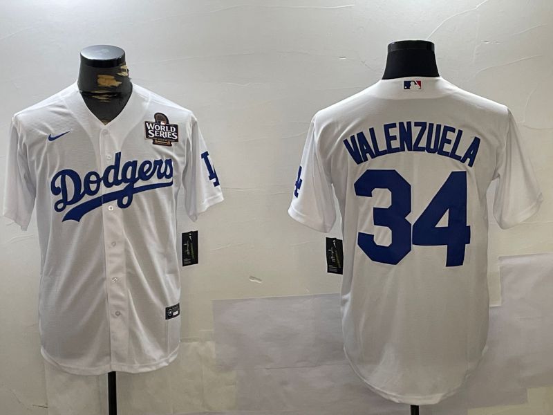 Men Los Angeles Dodgers 34 Valenzuela White Game 2024 Nike MLB Jersey style 11205